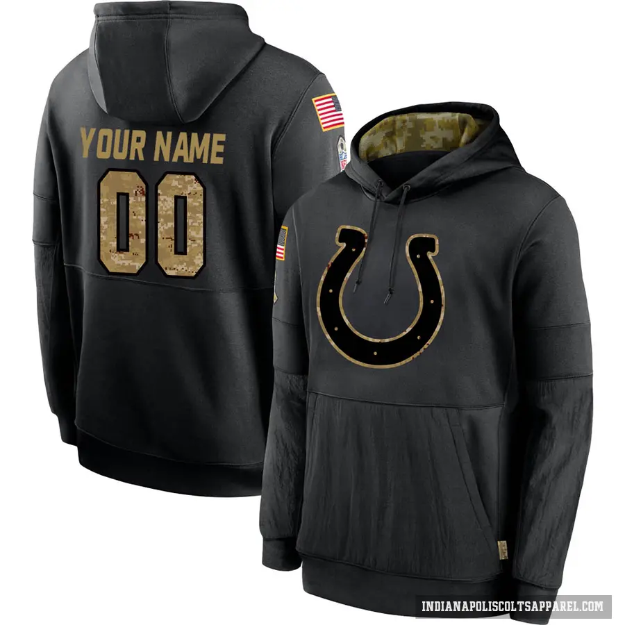 Men's ＃00 Custom Indianapolis Colts Black 2020 Salute to Service Sideline Performance Pullover Hoodie