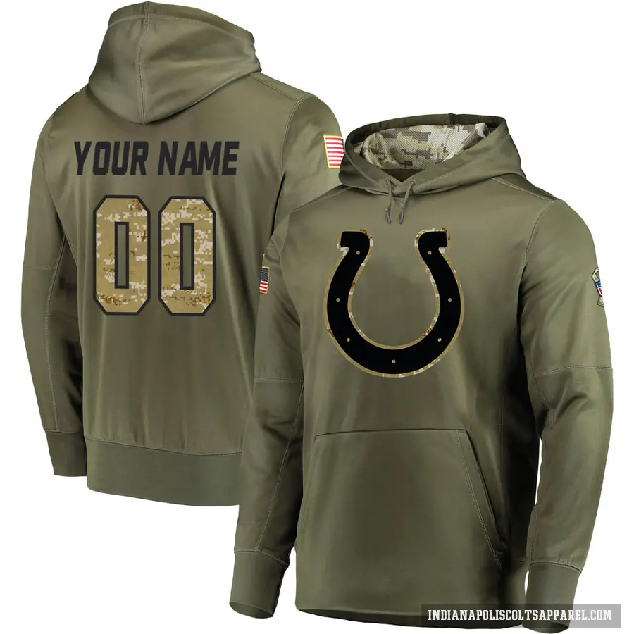 Men's ＃00 Custom Indianapolis Colts Olive Salute to Service Pullover Hoodie