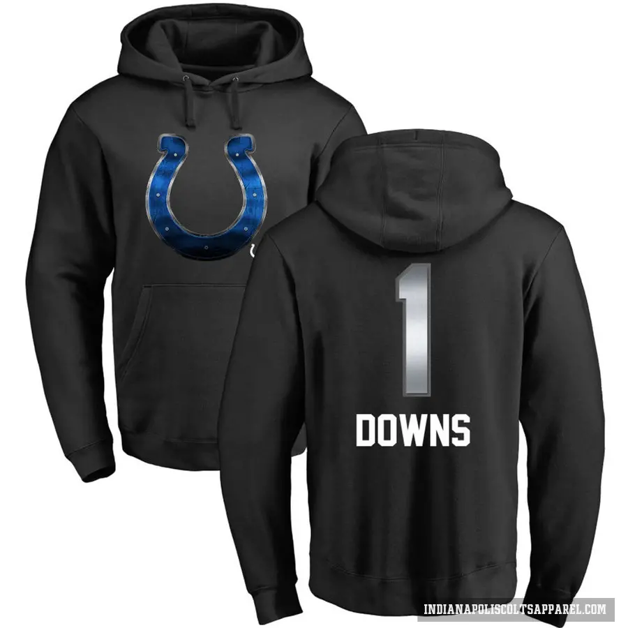 Men's ＃1 Josh Downs Indianapolis Colts Black Midnight Mascot Pullover Hoodie