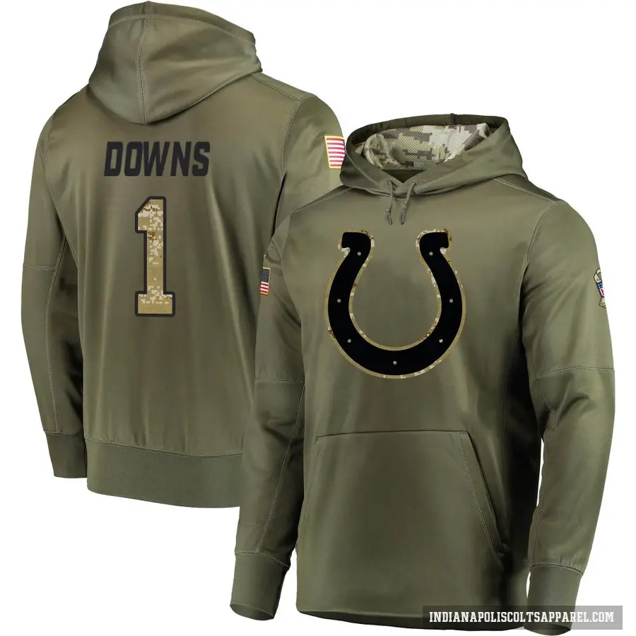 Men's ＃1 Josh Downs Indianapolis Colts Olive Salute to Service Pullover Hoodie