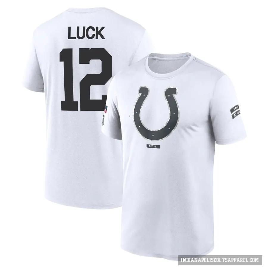 Men's ＃12 Andrew Luck Indianapolis Colts White 2024 Salute to Service Performance T-Shirt