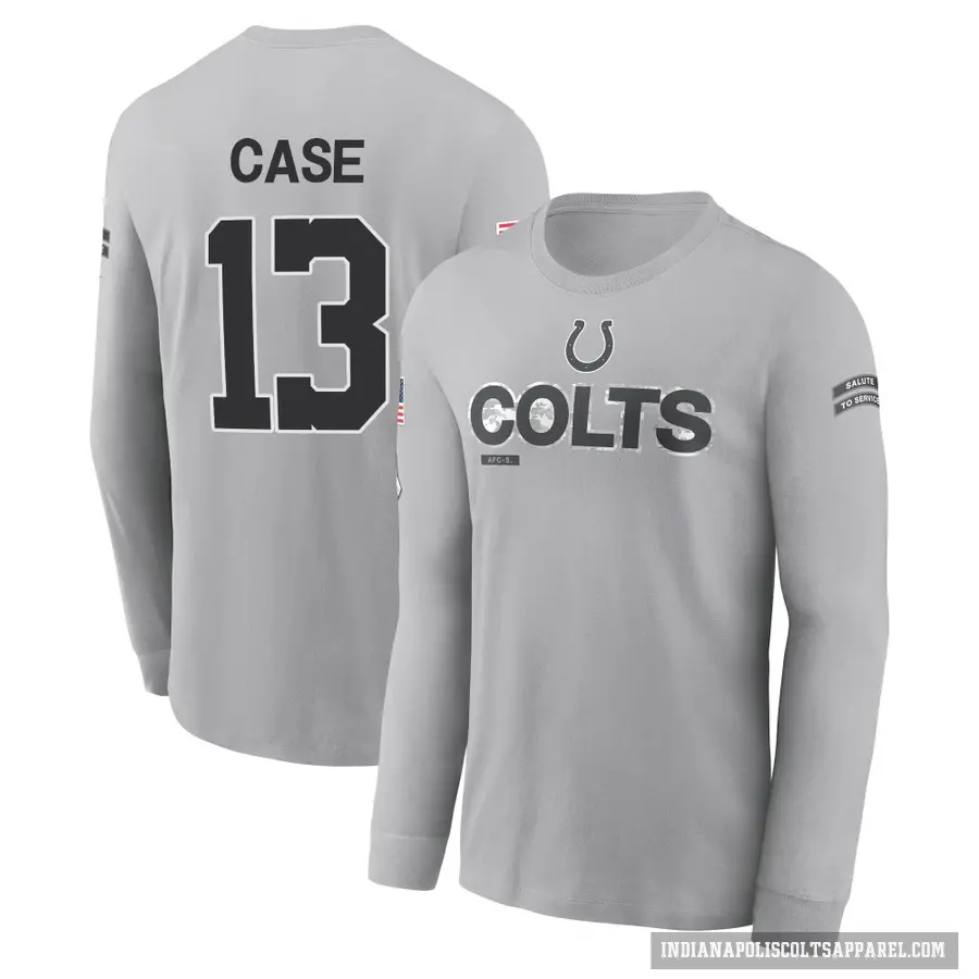 Men's ＃13 Kody Case Indianapolis Colts Gray 2024 Salute to Service Long Sleeve T-Shirt
