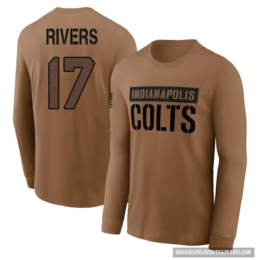 Men's ＃17 Philip Rivers Indianapolis Colts Brown 2023 Salute To Service Long Sleeve T-Shirt