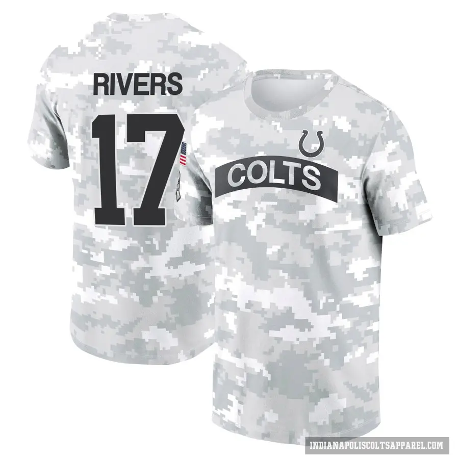 Men's ＃17 Philip Rivers Indianapolis Colts Camo Arctic 2024 Salute to Service Performance T-Shirt