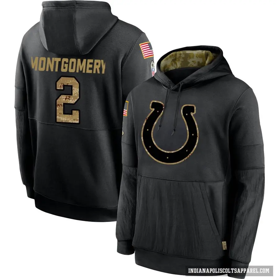 Men's ＃2 D.J. Montgomery Indianapolis Colts Black 2020 Salute to Service Sideline Performance Pullover Hoodie