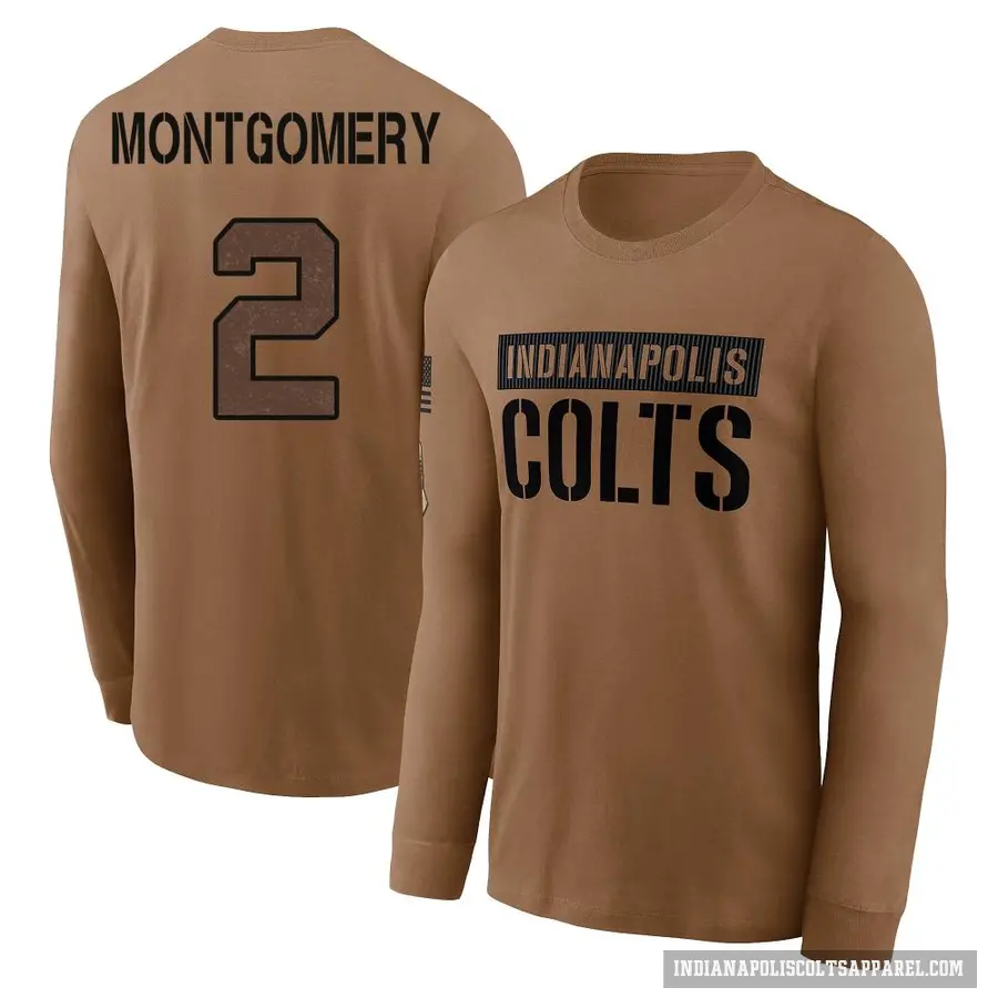 Men's ＃2 D.J. Montgomery Indianapolis Colts Brown 2023 Salute To Service Long Sleeve T-Shirt