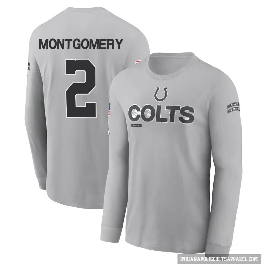 Men's ＃2 D.J. Montgomery Indianapolis Colts Gray 2024 Salute to Service Long Sleeve T-Shirt
