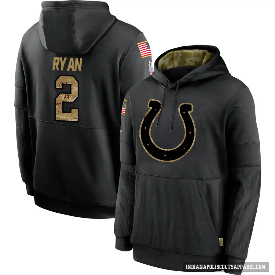 Men's ＃2 Matt Ryan Indianapolis Colts Black 2020 Salute to Service Sideline Performance Pullover Hoodie
