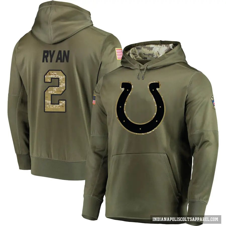 Men's ＃2 Matt Ryan Indianapolis Colts Olive Salute to Service Pullover Hoodie