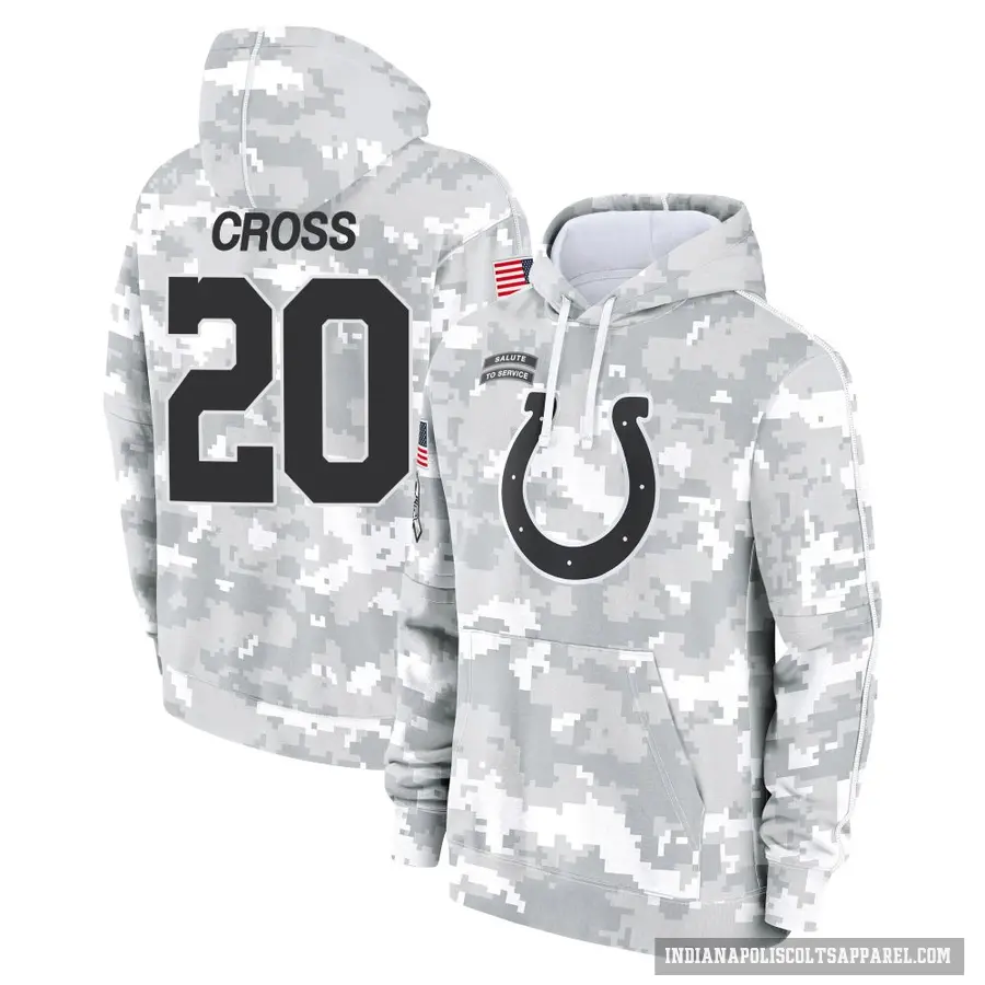 Men's ＃20 Nick Cross Indianapolis Colts Arctic Camo 2024 Salute to Service Club Fleece Pullover Hoodie