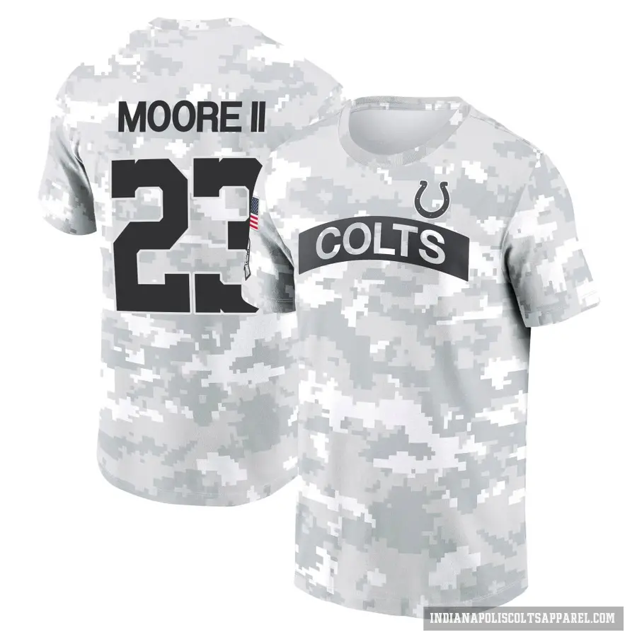 Men's ＃23 Kenny Moore II Indianapolis Colts Camo Arctic 2024 Salute to Service Performance T-Shirt