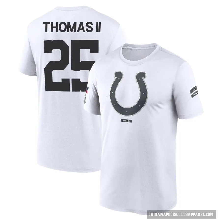 Men's ＃25 Rodney Thomas II Indianapolis Colts White 2024 Salute to Service Performance T-Shirt