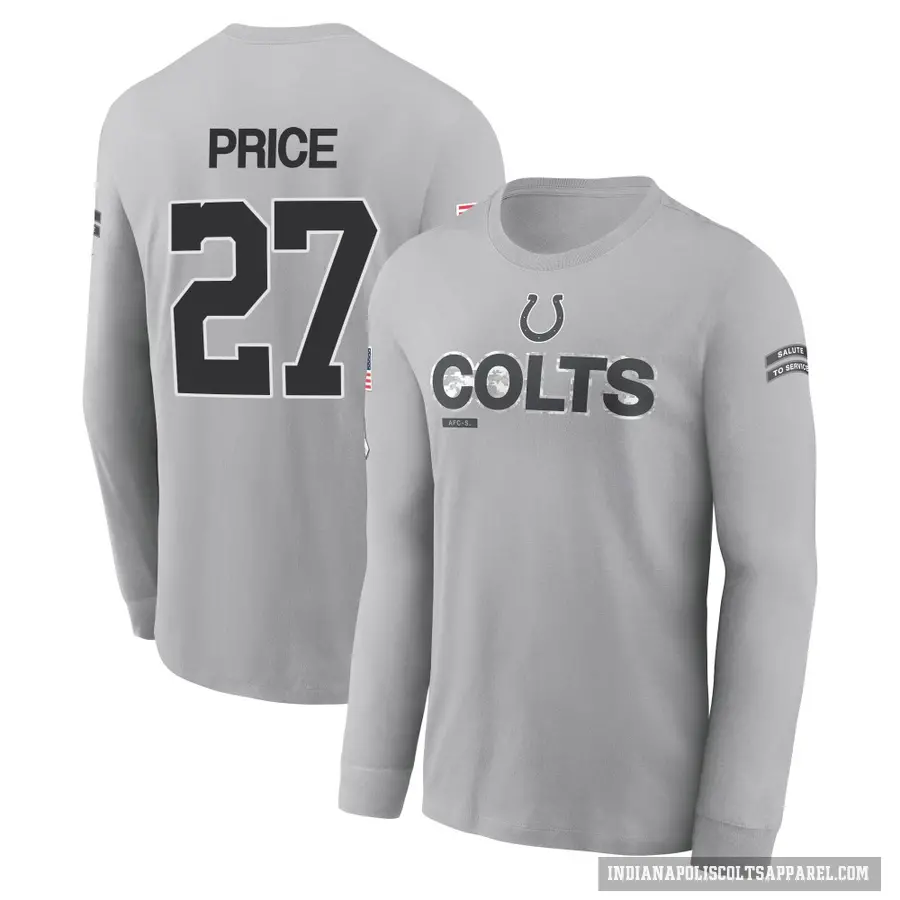 Men's ＃27 D'vonte Price Indianapolis Colts Gray 2024 Salute to Service Long Sleeve T-Shirt