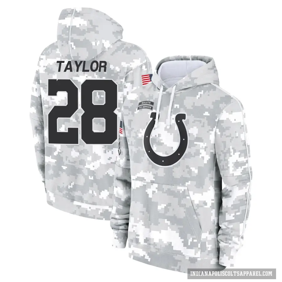 Men's ＃28 Jonathan Taylor Indianapolis Colts Arctic Camo 2024 Salute to Service Club Fleece Pullover Hoodie