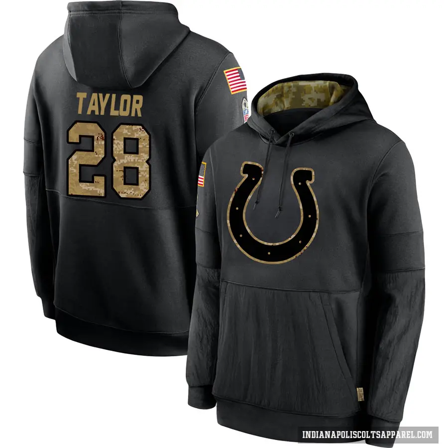 Men's ＃28 Jonathan Taylor Indianapolis Colts Black 2020 Salute to Service Sideline Performance Pullover Hoodie