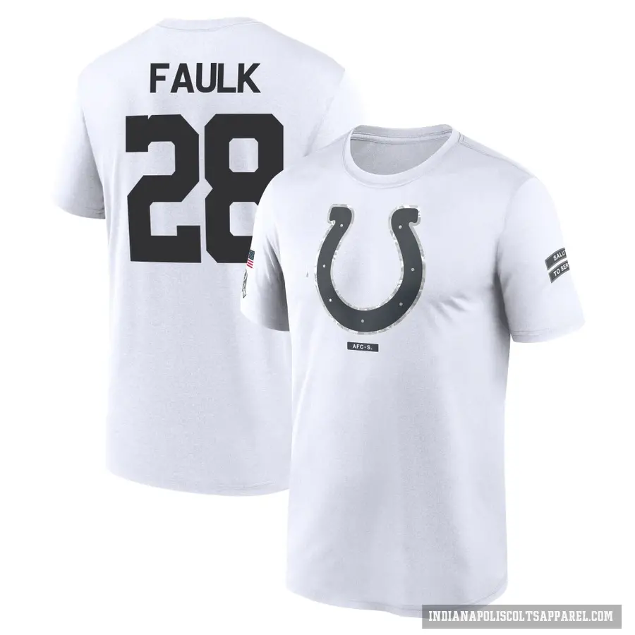 Men's ＃28 Marshall Faulk Indianapolis Colts White 2024 Salute to Service Performance T-Shirt