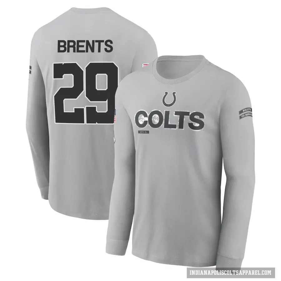 Men's ＃29 JuJu Brents Indianapolis Colts Gray 2024 Salute to Service Long Sleeve T-Shirt