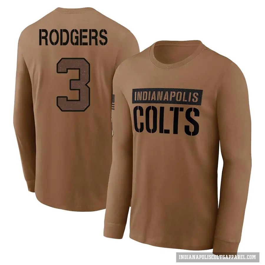 Men's ＃3 Amari Rodgers Indianapolis Colts Brown 2023 Salute To Service Long Sleeve T-Shirt