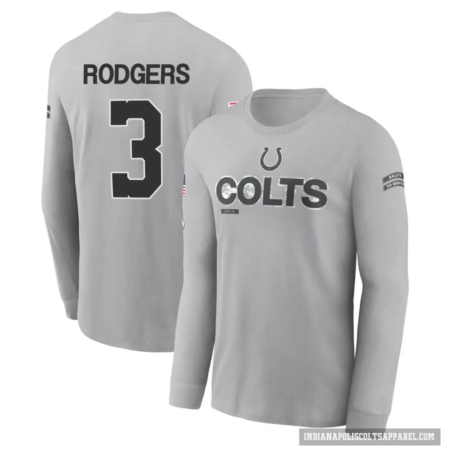 Men's ＃3 Amari Rodgers Indianapolis Colts Gray 2024 Salute to Service Long Sleeve T-Shirt