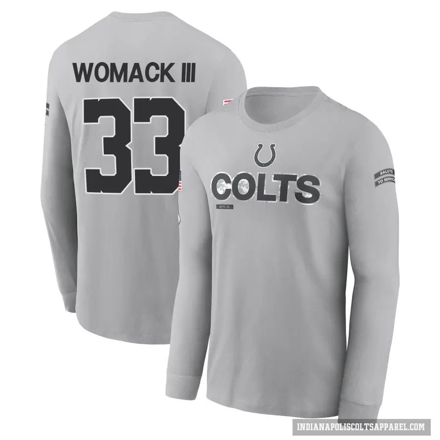 Men's ＃33 Samuel Womack III Indianapolis Colts Gray 2024 Salute to Service Long Sleeve T-Shirt