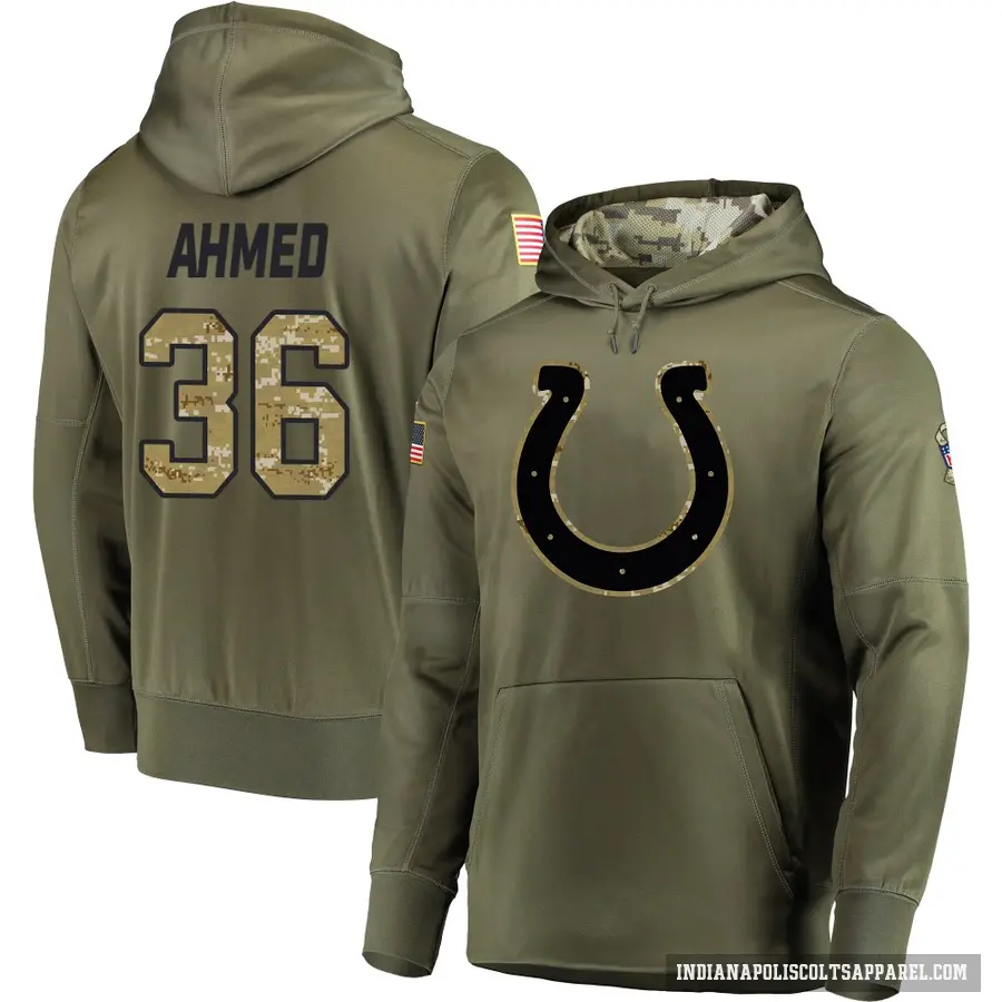 Men's ＃36 Salvon Ahmed Indianapolis Colts Olive Salute to Service Pullover Hoodie