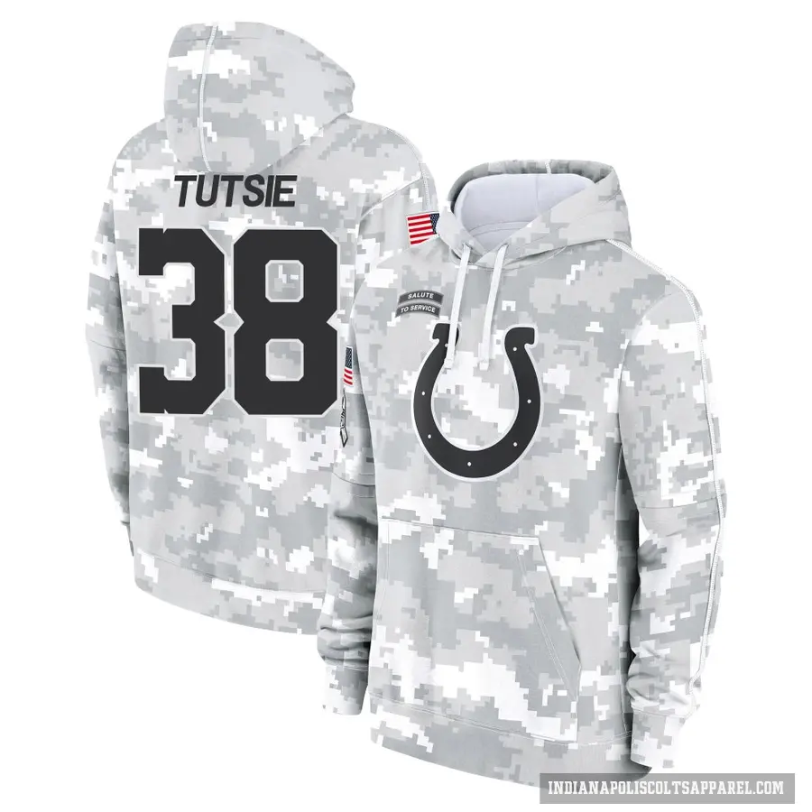 Men's ＃38 Michael Tutsie Indianapolis Colts Arctic Camo 2024 Salute to Service Club Fleece Pullover Hoodie