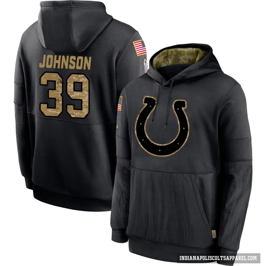 Men's ＃39 Alex Johnson Indianapolis Colts Black 2020 Salute to Service Sideline Performance Pullover Hoodie