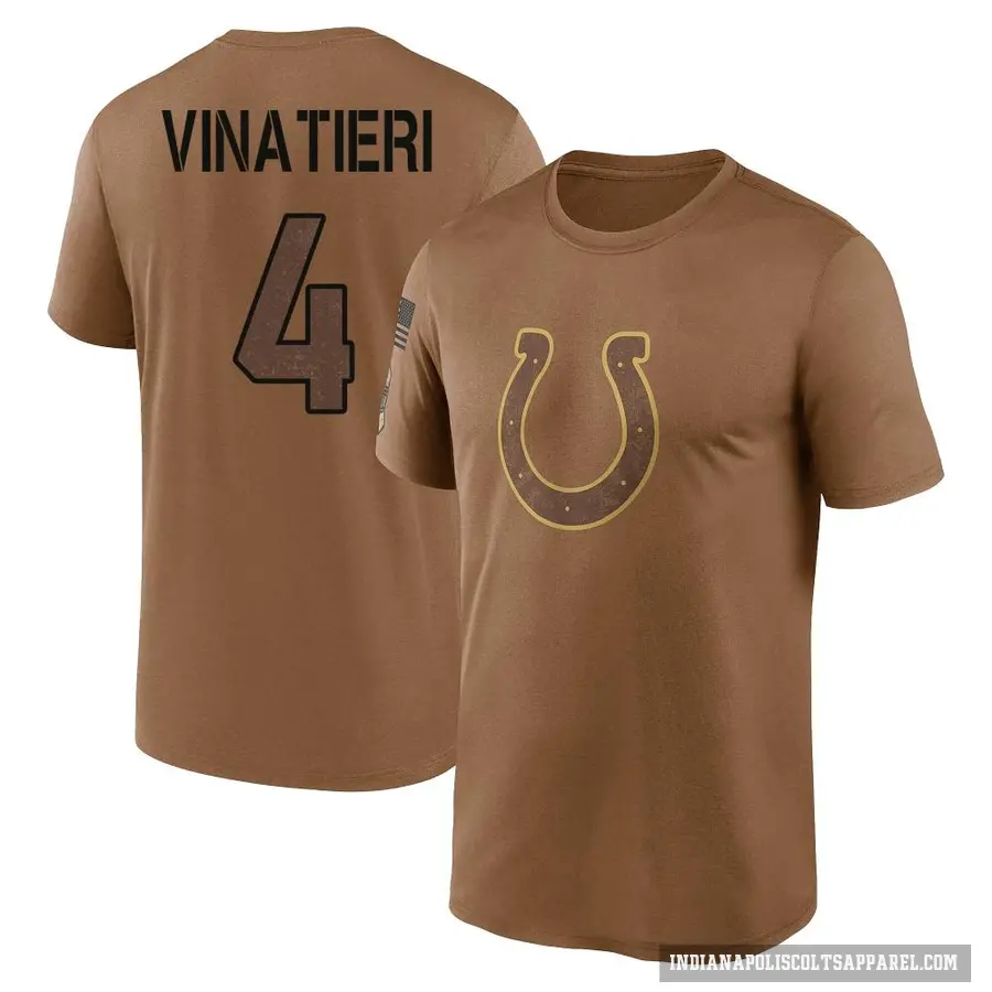 Men's ＃4 Adam Vinatieri Indianapolis Colts Brown 2023 Salute To Service Performance T-Shirt