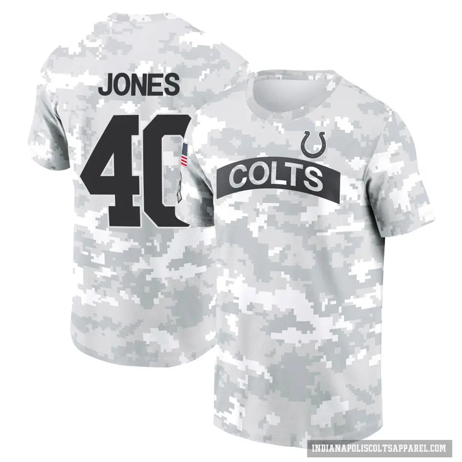 Men's ＃40 Jaylon Jones Indianapolis Colts Camo Arctic 2024 Salute to Service Performance T-Shirt
