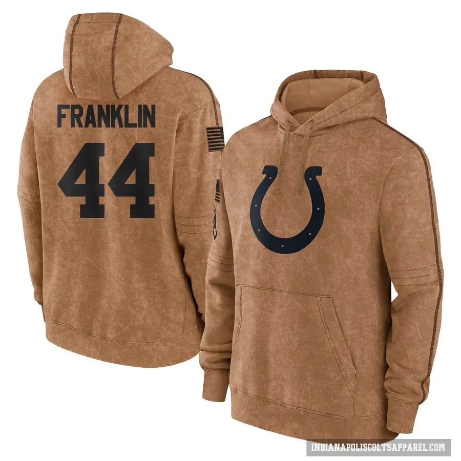 Men's ＃44 Zaire Franklin Indianapolis Colts Brown 2023 Salute To Service Club Pullover Hoodie