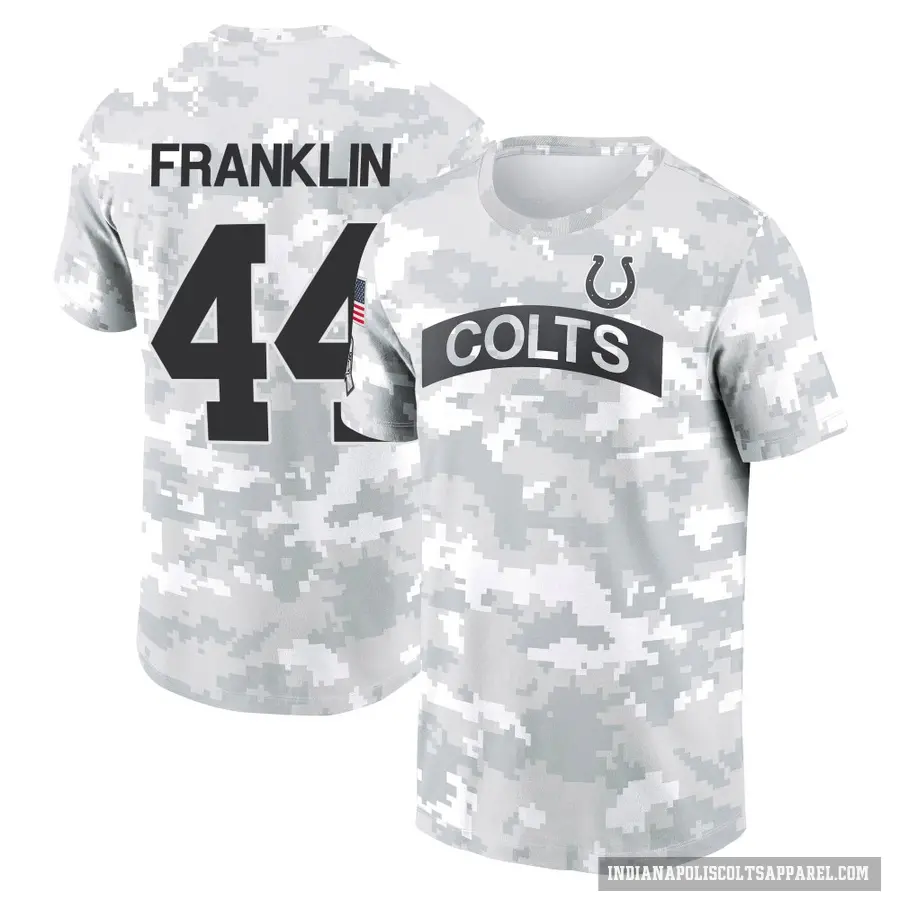 Men's ＃44 Zaire Franklin Indianapolis Colts Camo Arctic 2024 Salute to Service Performance T-Shirt