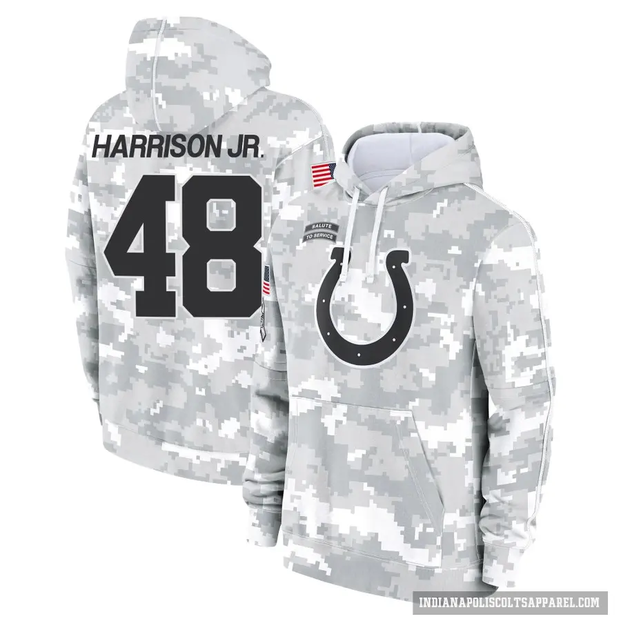 Men's ＃48 Ronnie Harrison Jr. Indianapolis Colts Arctic Camo 2024 Salute to Service Club Fleece Pullover Hoodie