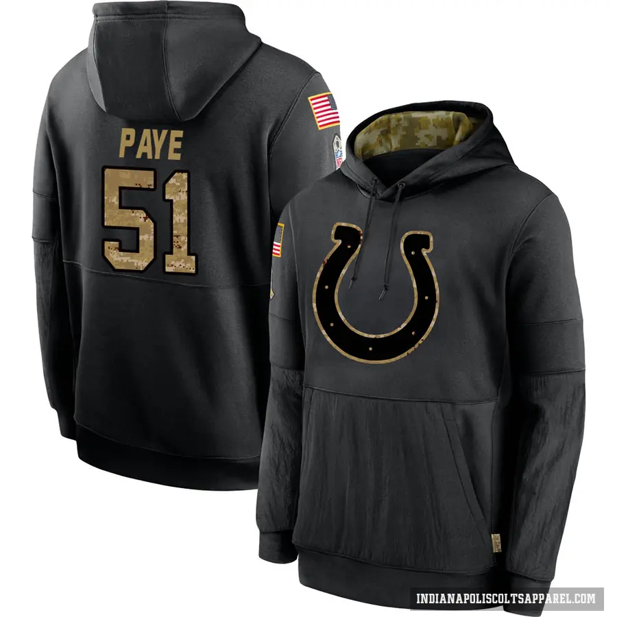 Men's ＃51 Kwity Paye Indianapolis Colts Black 2020 Salute to Service Sideline Performance Pullover Hoodie