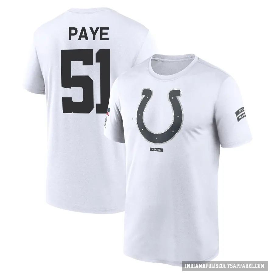 Men's ＃51 Kwity Paye Indianapolis Colts White 2024 Salute to Service Performance T-Shirt