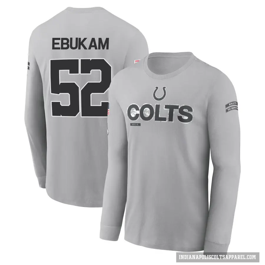 Men's ＃52 Samson Ebukam Indianapolis Colts Gray 2024 Salute to Service Long Sleeve T-Shirt