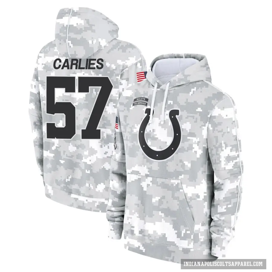 Men's ＃57 Jaylon Carlies Indianapolis Colts Arctic Camo 2024 Salute to Service Club Fleece Pullover Hoodie