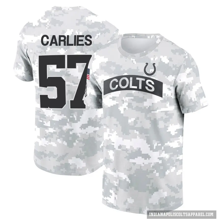 Men's ＃57 Jaylon Carlies Indianapolis Colts Camo Arctic 2024 Salute to Service Performance T-Shirt