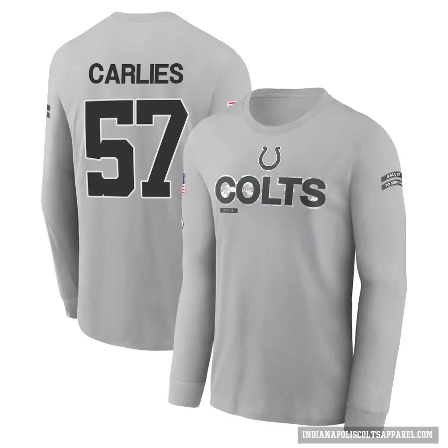 Men's ＃57 Jaylon Carlies Indianapolis Colts Gray 2024 Salute to Service Long Sleeve T-Shirt