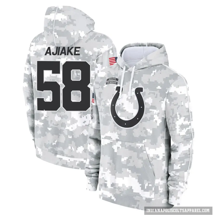 Men's ＃58 Austin Ajiake Indianapolis Colts Arctic Camo 2024 Salute to Service Club Fleece Pullover Hoodie