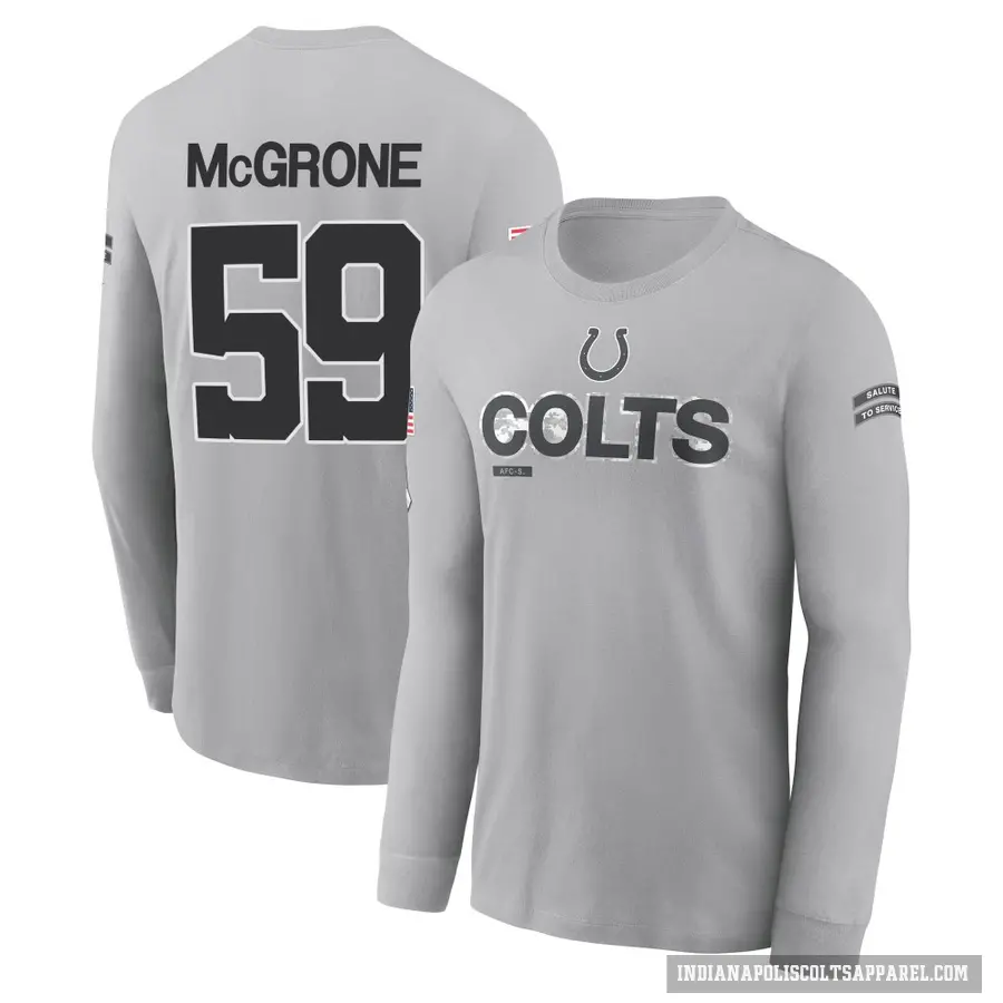 Men's ＃59 Cameron McGrone Indianapolis Colts Gray 2024 Salute to Service Long Sleeve T-Shirt