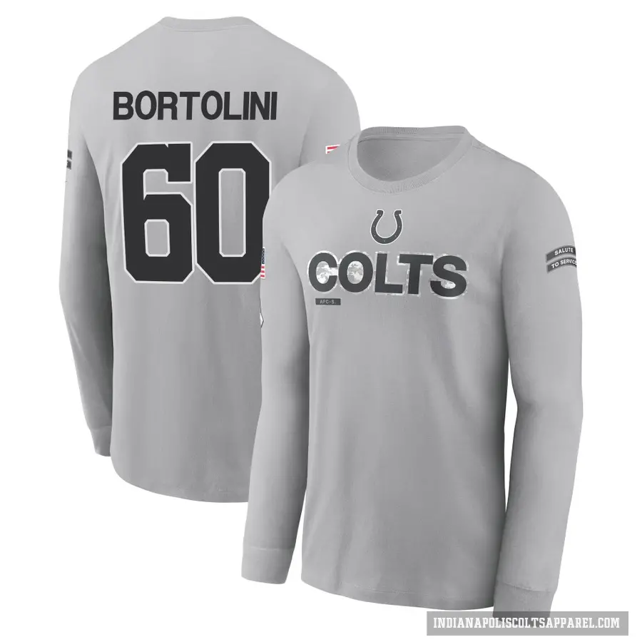 Men's ＃60 Tanor Bortolini Indianapolis Colts Gray 2024 Salute to Service Long Sleeve T-Shirt