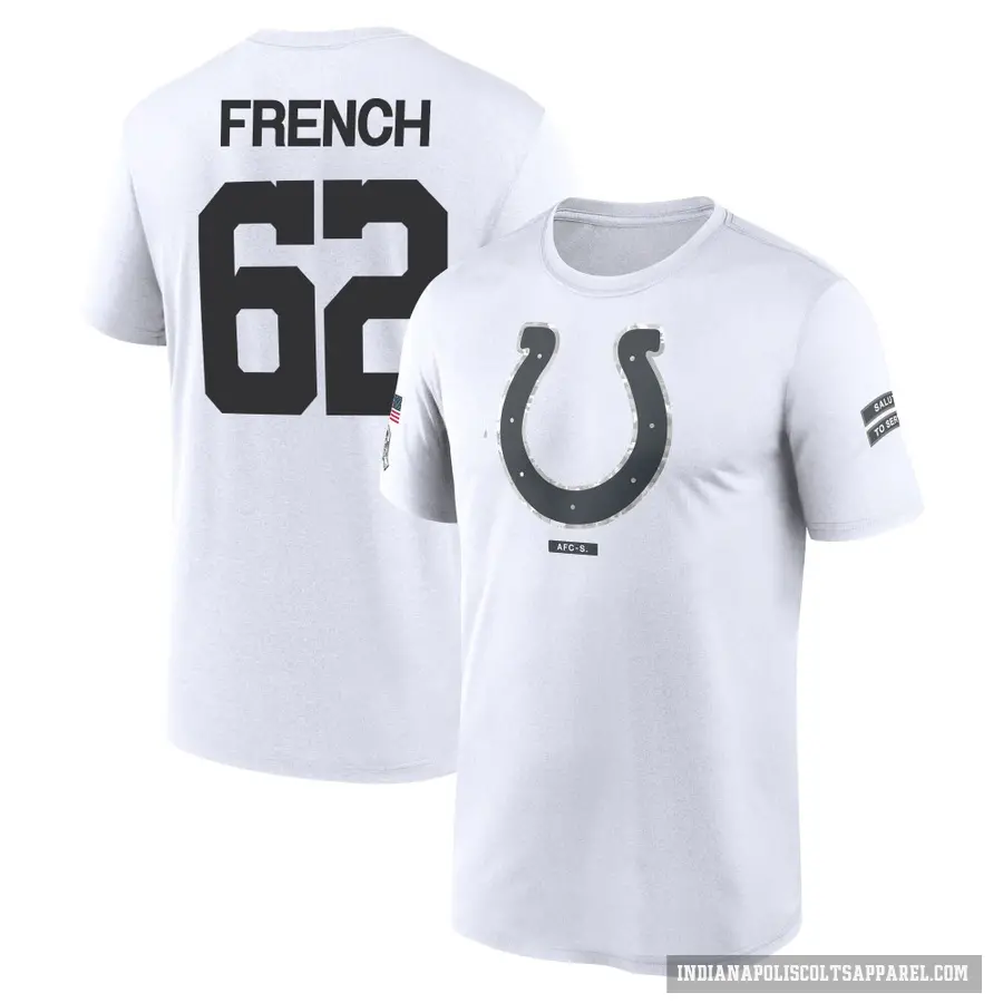 Men's ＃62 Wesley French Indianapolis Colts White 2024 Salute to Service Performance T-Shirt