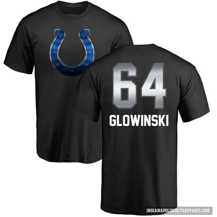 Men's ＃64 Mark Glowinski Indianapolis Colts Black Midnight Mascot T-Shirt