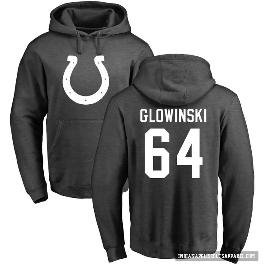 Men's ＃64 Mark Glowinski Indianapolis Colts Pro Line by Branded Ash One Color Pullover Hoodie