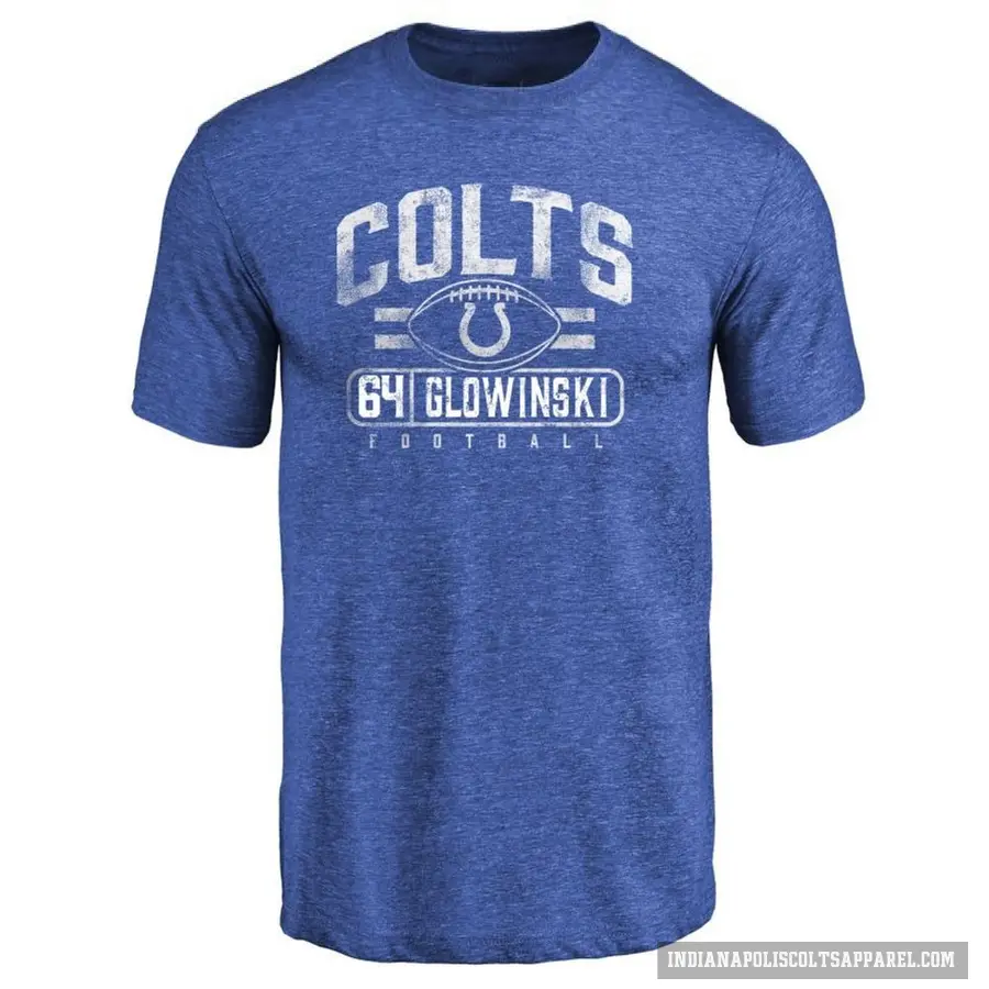 Men's ＃64 Mark Glowinski Indianapolis Colts Royal Flanker T-Shirt