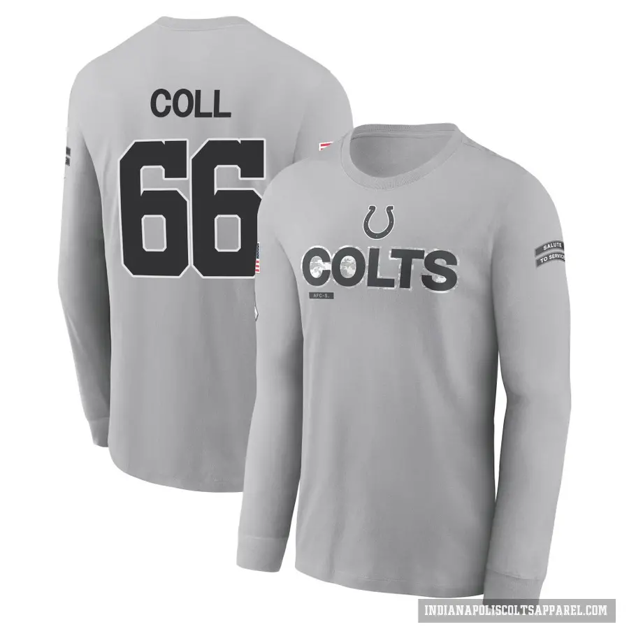 Men's ＃66 Ryan Coll Indianapolis Colts Gray 2024 Salute to Service Long Sleeve T-Shirt