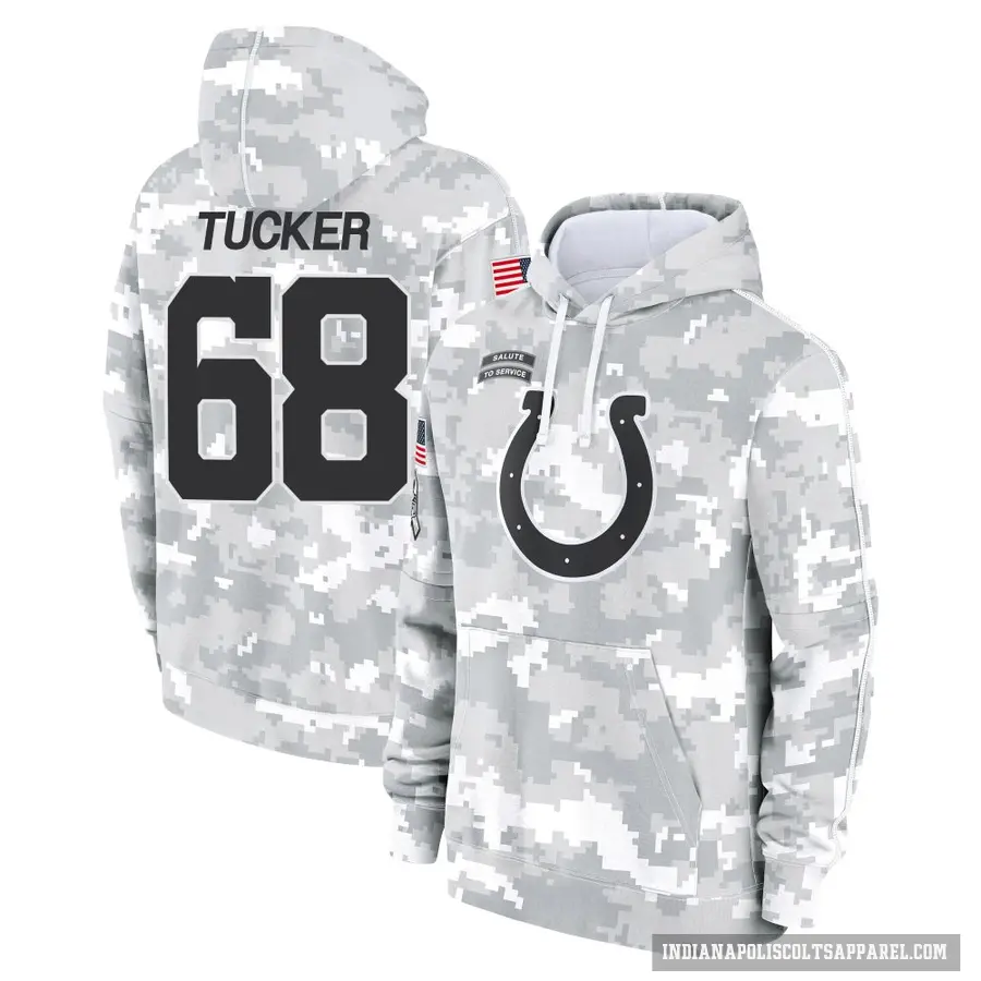 Men's ＃68 Dalton Tucker Indianapolis Colts Arctic Camo 2024 Salute to Service Club Fleece Pullover Hoodie