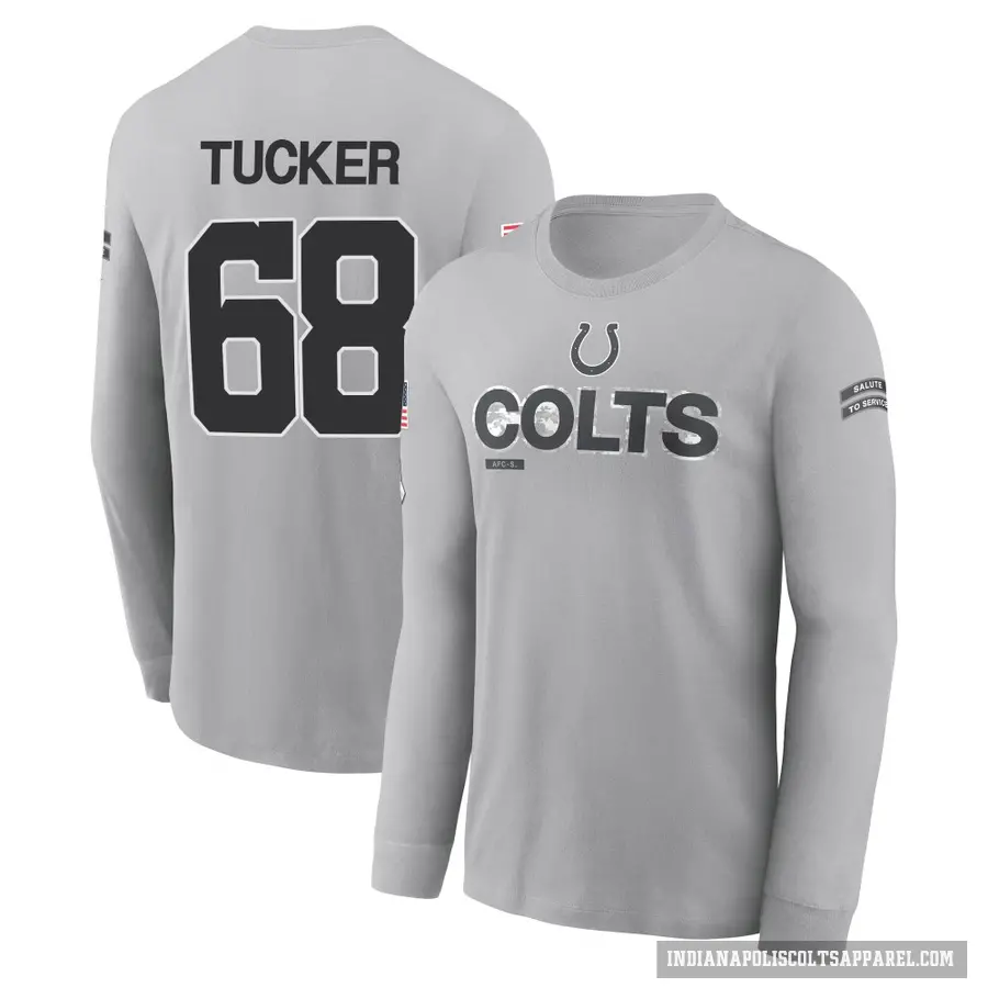 Men's ＃68 Dalton Tucker Indianapolis Colts Gray 2024 Salute to Service Long Sleeve T-Shirt