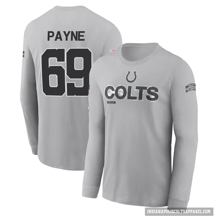 Men's ＃69 Pheldarius Payne Indianapolis Colts Gray 2024 Salute to Service Long Sleeve T-Shirt