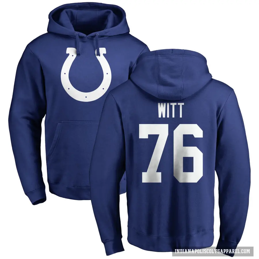 Men's ＃76 Jake Witt Indianapolis Colts Royal Pro Line Name & Number Logo Pullover Hoodie